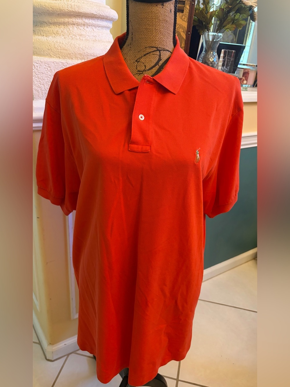 Ralph Lauren Men's Orange Polo Shirt with Embroidered Pony